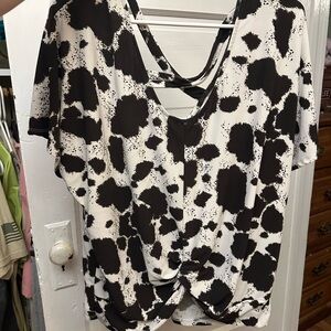 Stylish Black and White cow print Women's Top buckle large like new